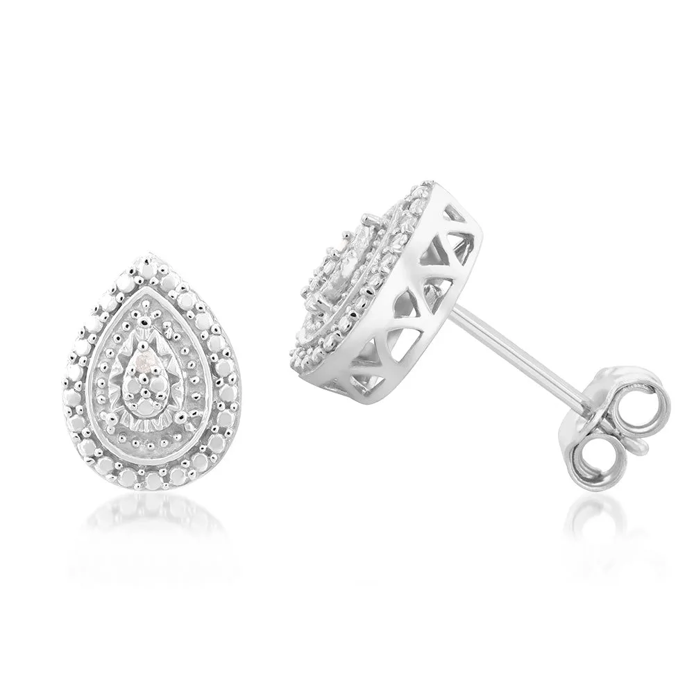 Sterling Silver With 2 Diamond Pear Shape Earing Stud Shiels