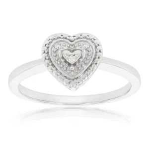 Sterling Silver With Diamond Heart Shape Ring Shiels