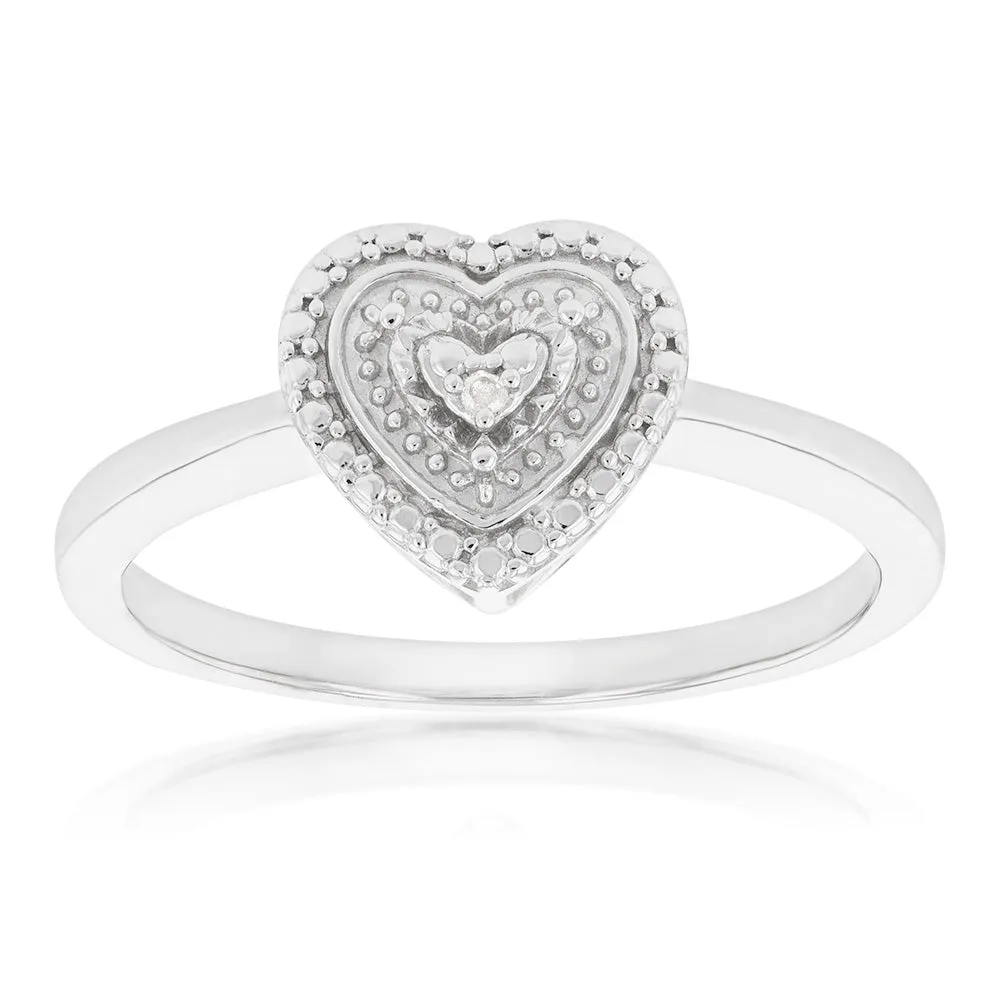 Sterling Silver With Diamond Heart Shape Ring Shiels