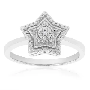 Sterling Silver With Diamond Star Shape Ring Shiels