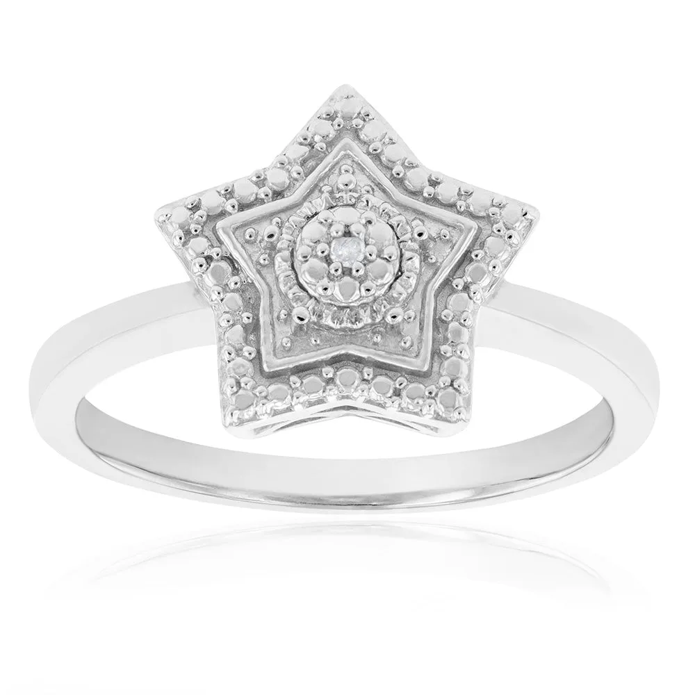 Sterling Silver With Diamond Star Shape Ring Shiels