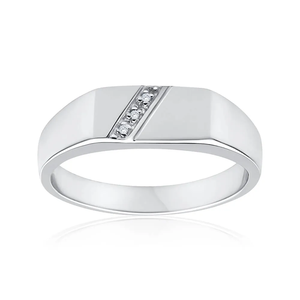 Sterling Silver x3 Diamond Set Gents Ring Shiels