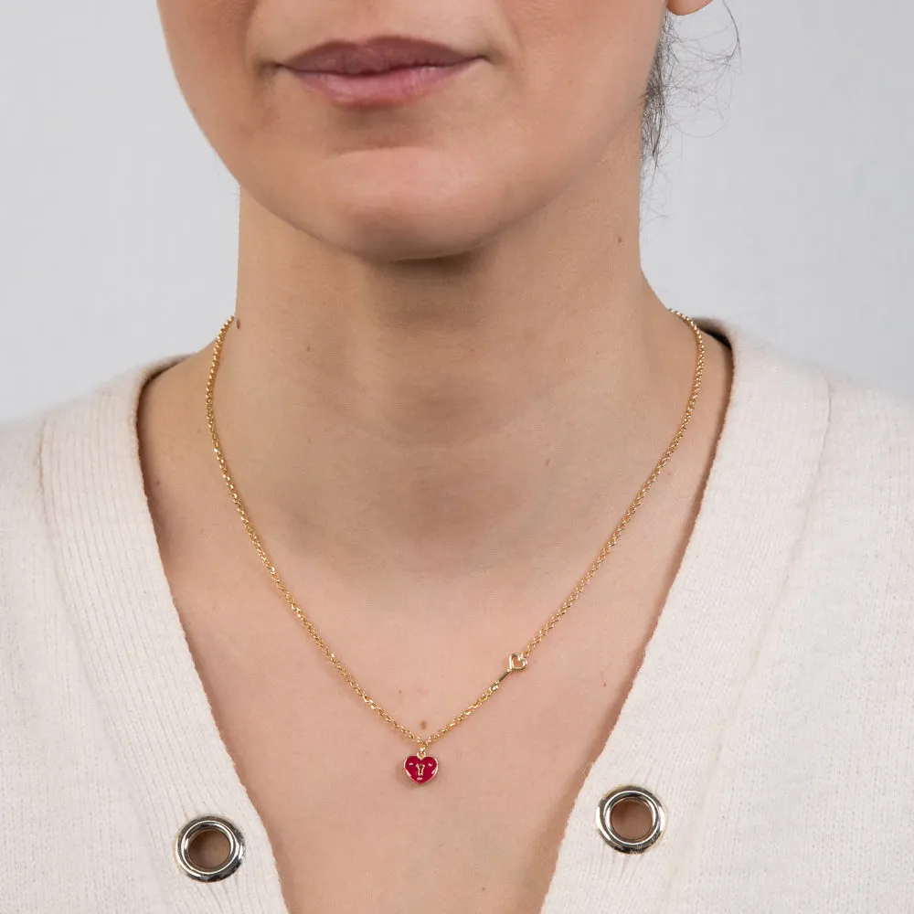 Sterling Silver Yellow Gold Plated Red Heart On 45cm Chain Shiels