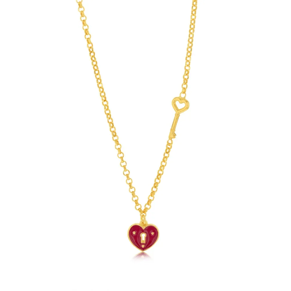 Sterling Silver Yellow Gold Plated Red Heart On 45cm Chain Shiels
