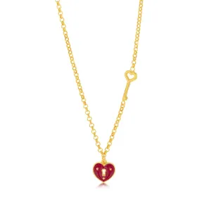 Sterling Silver Yellow Gold Plated Red Heart On 45cm Chain Shiels