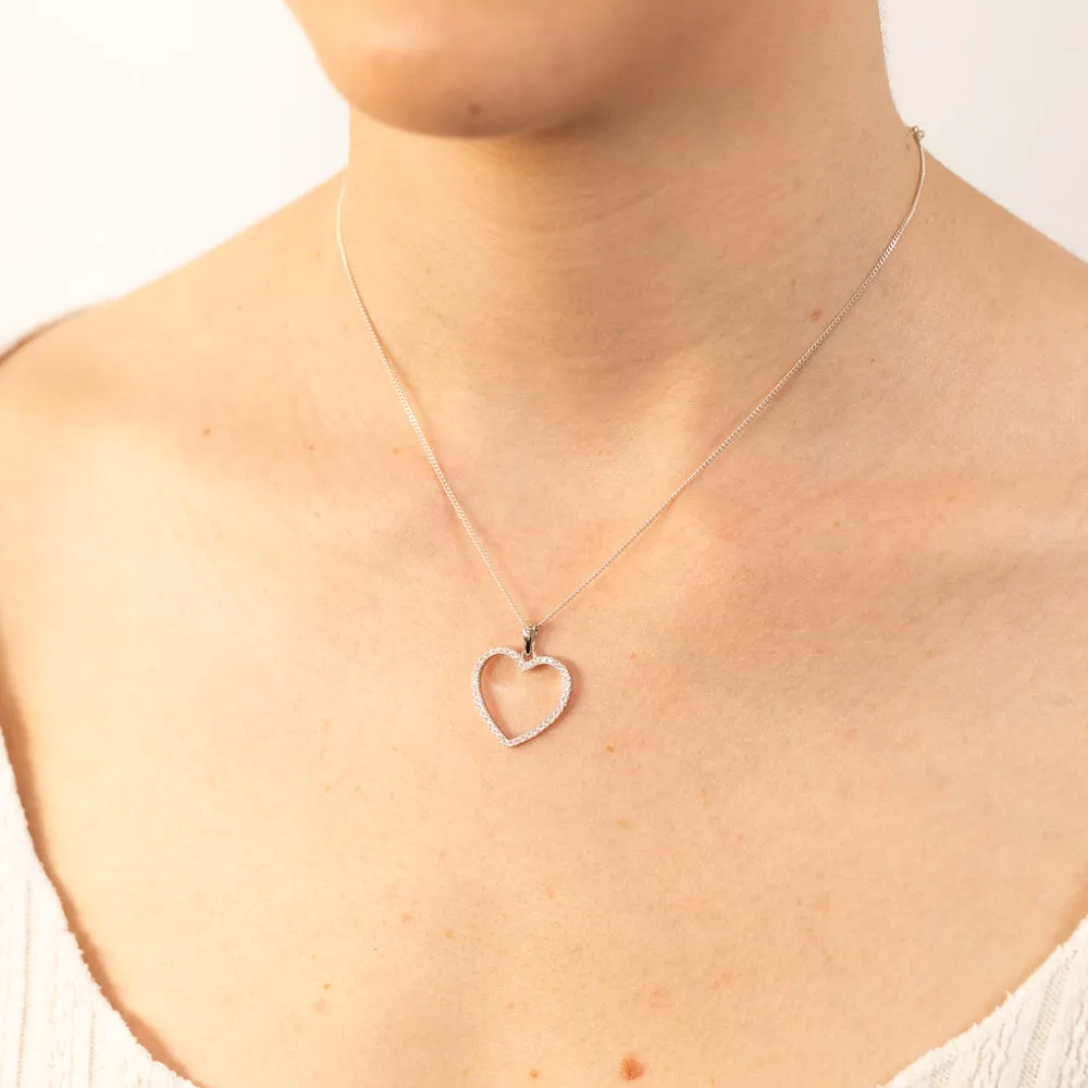 Sterling Silver Zirconia Open Heart Pendant Shiels