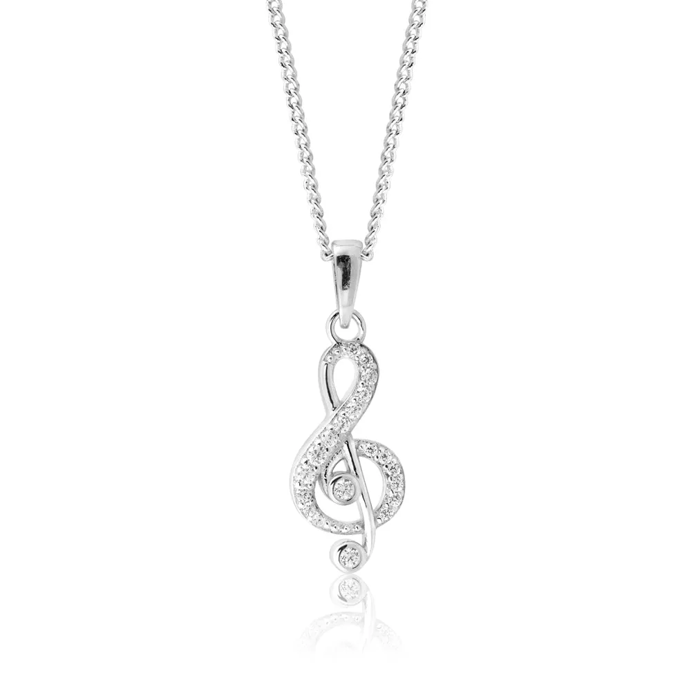 Sterling Silver Zirconia Treble Clef Pendant Shiels