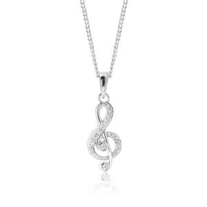 Sterling Silver Zirconia Treble Clef Pendant Shiels