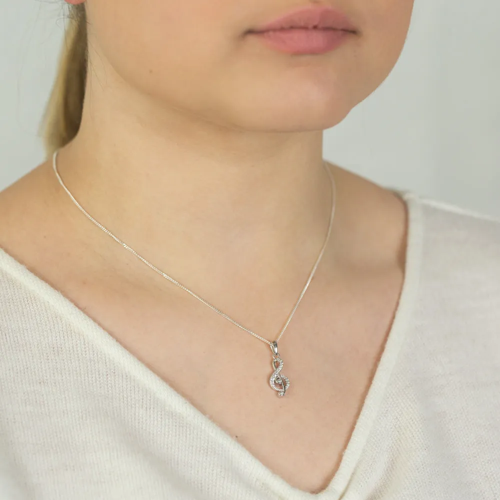 Sterling Silver Zirconia Treble Clef Pendant Shiels