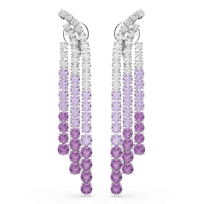 Swarovski Matrix Clip Earrings Color gradient Round cuts Purple Rhodium plated
