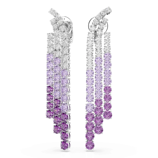 Swarovski Matrix Clip Earrings Color gradient Round cuts Purple Rhodium plated