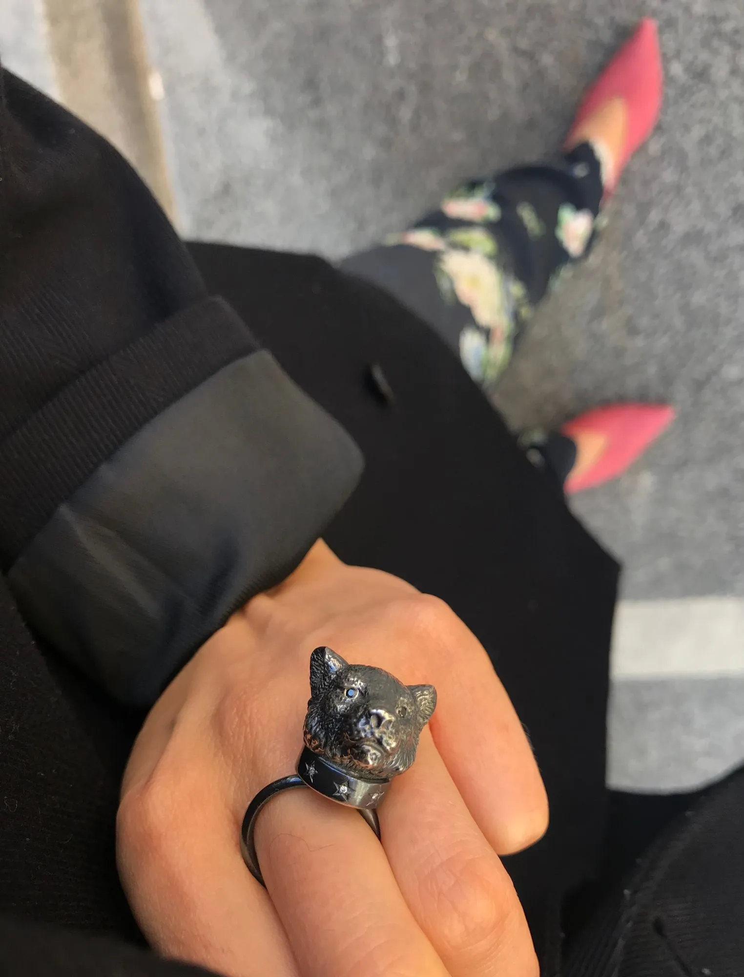 The small Tiger Silver Ring w. Diamonds