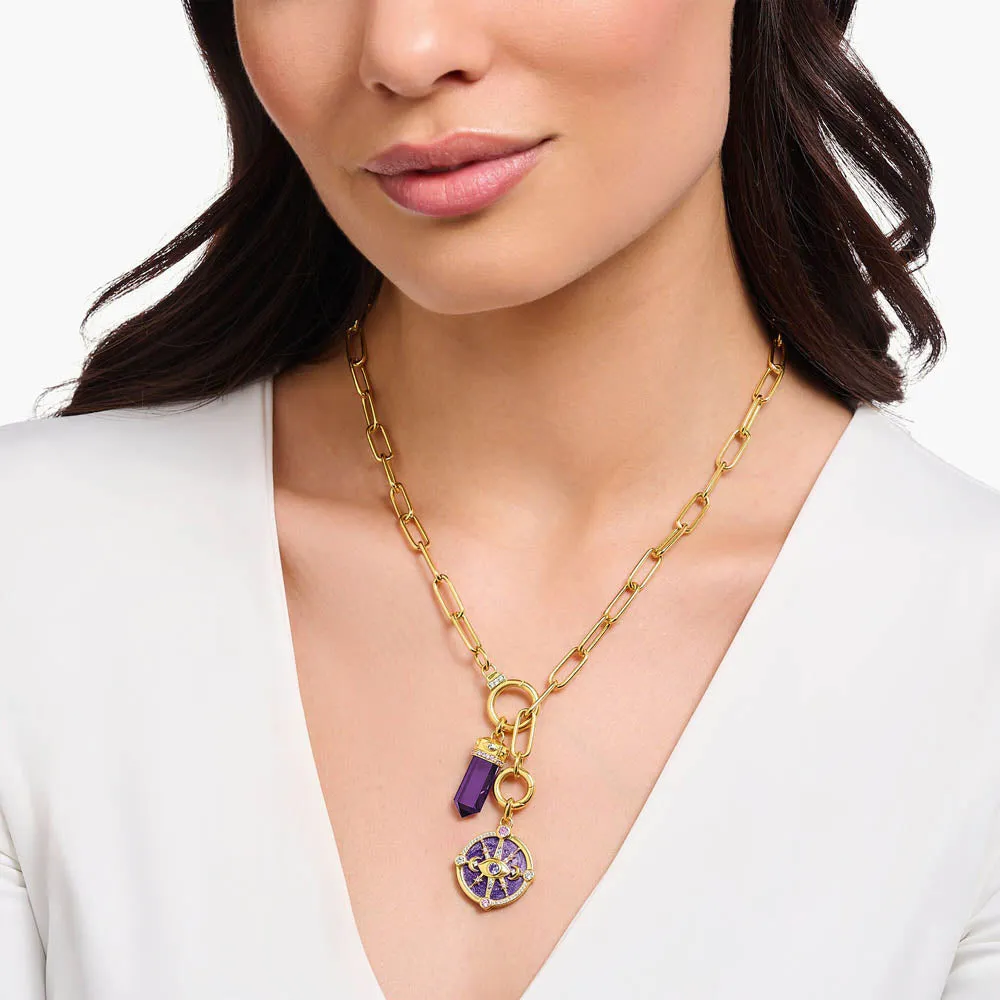 Thomas Sabo Gold Plated Sterling Silver Cosmic Synthetic Amethyst Crystal Pendant Shiels