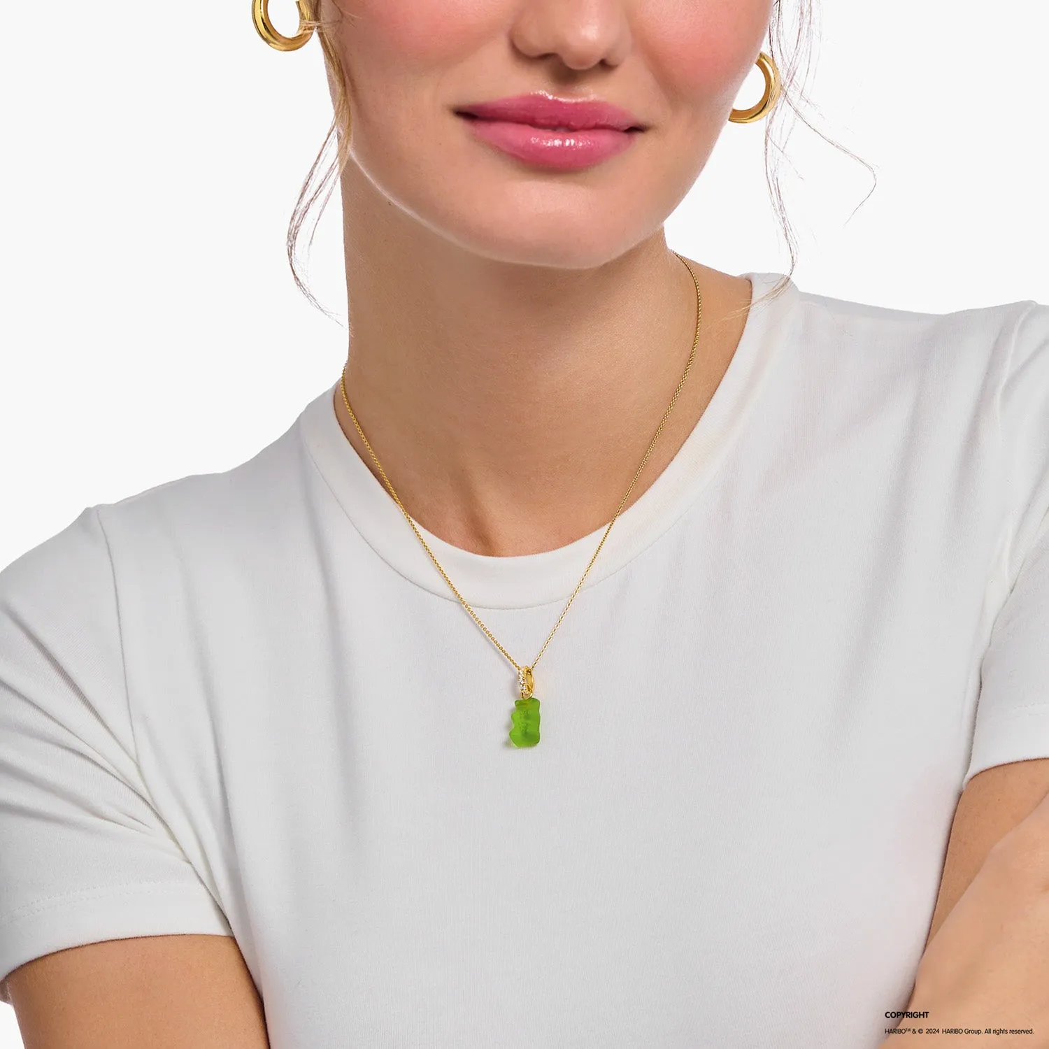 Thomas Sabo Gold Plated Sterling Silver Haribo Apple Green Bear Pendant On 40-45cm Chain Shiels