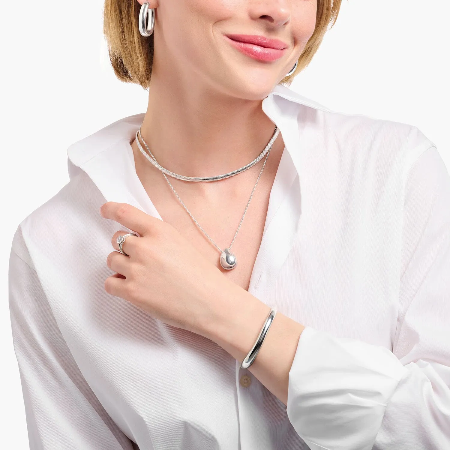 Thomas Sabo Sterling Silver Bold Organic Drop Pendant On 45-50cm Chain Shiels