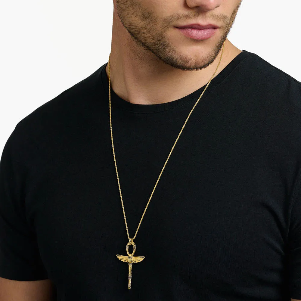 Thomas Sabo Sterling Silver Gold Plated Ankh Sign Beetle Black Pendant Shiels