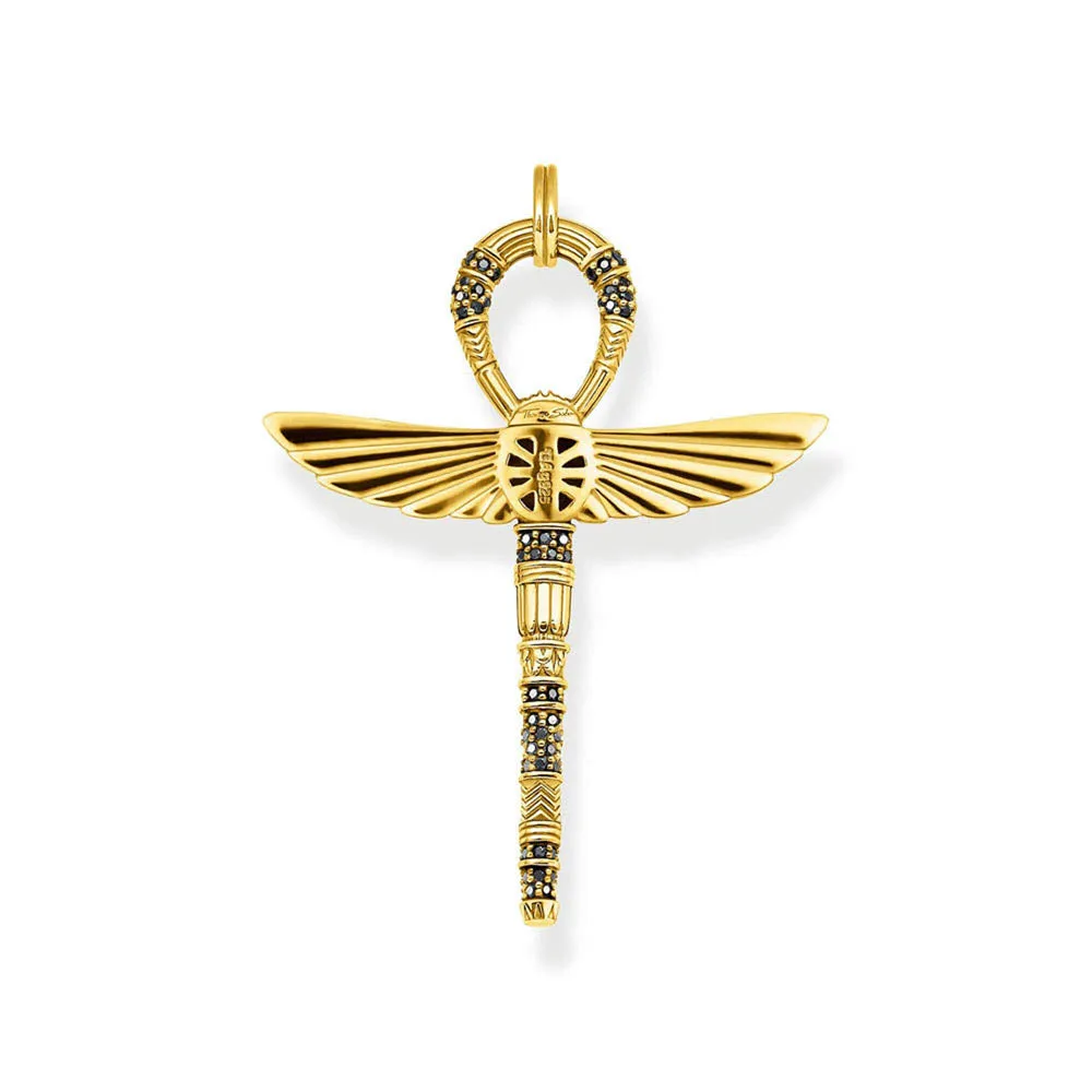 Thomas Sabo Sterling Silver Gold Plated Ankh Sign Beetle Black Pendant Shiels