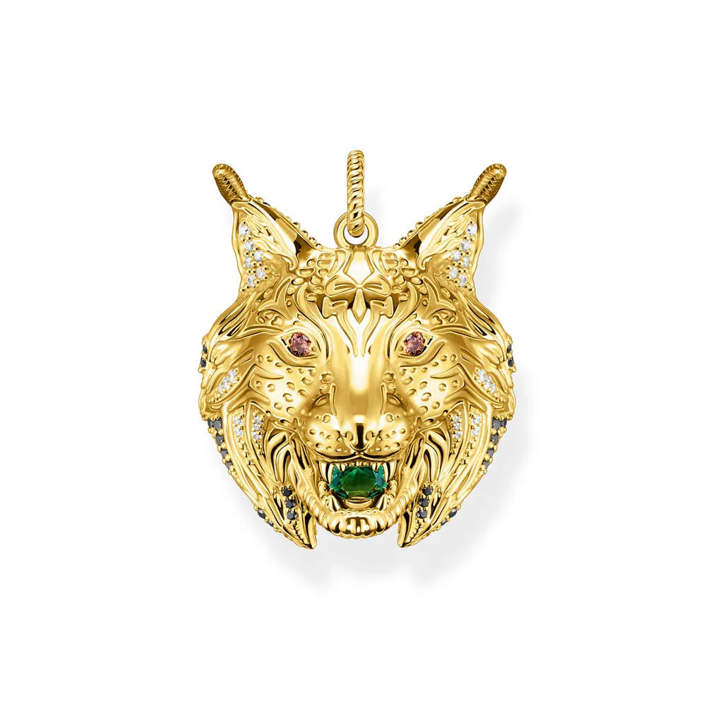 Thomas Sabo Sterling Silver Yellow Gold Plated Mystic Island Lynx Head Pendant Shiels