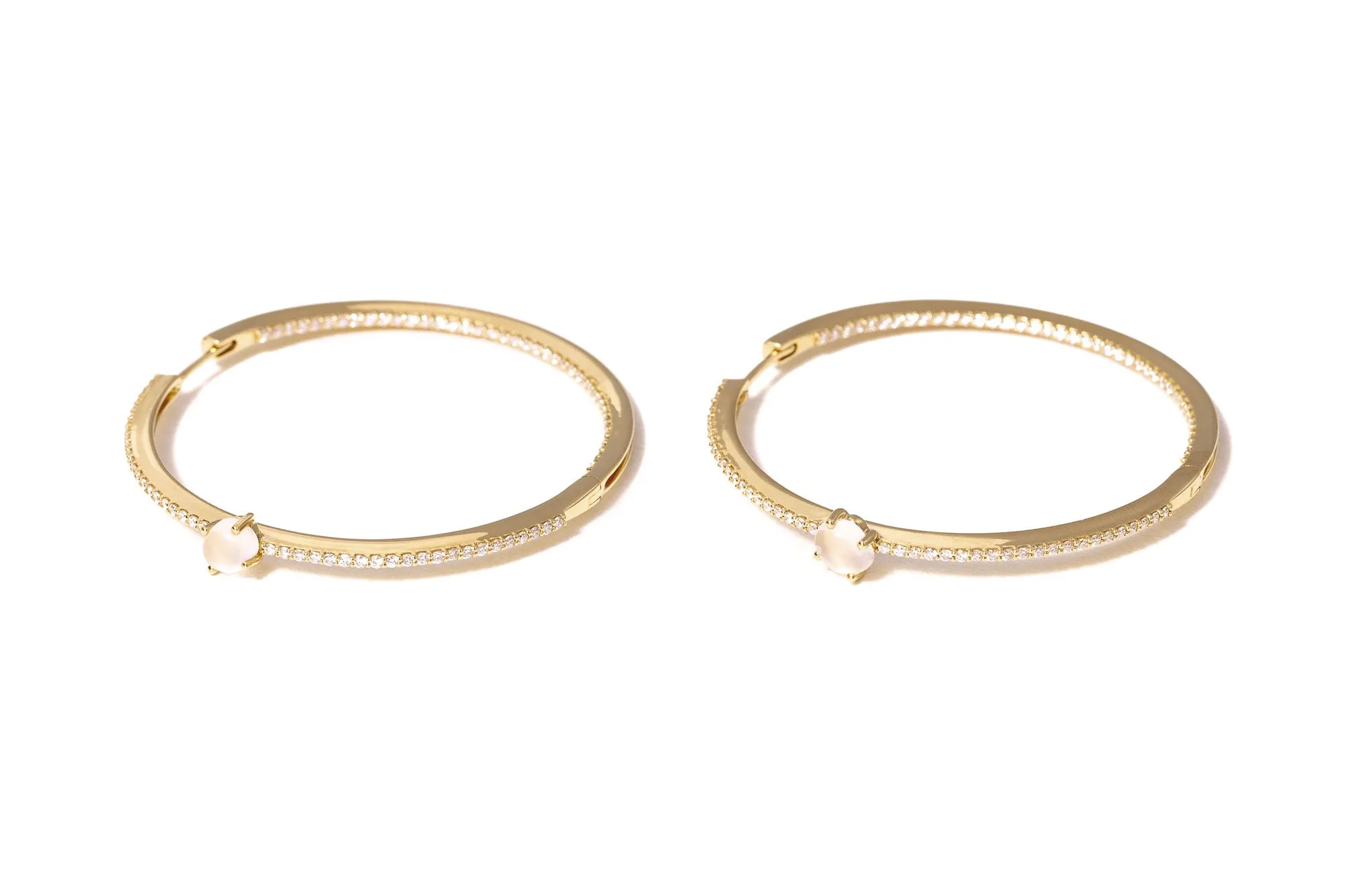 Tiny Cloud 18K Gold Hoops w. Milky Quartz & Diamonds