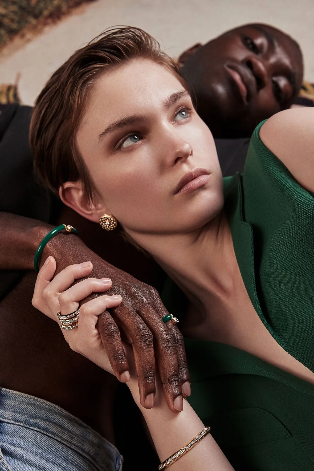Toi et Moi Checkerboard 18K Whitegold Studs w. Lab-Grown Diamonds