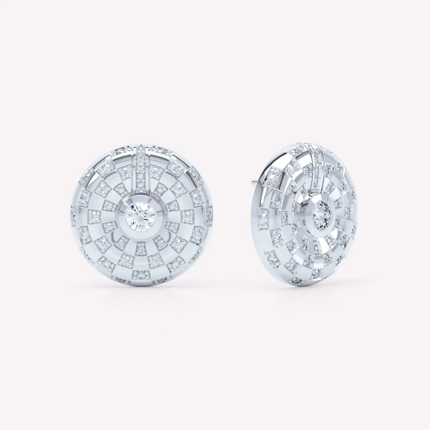 Toi et Moi Checkerboard 18K Whitegold Studs w. Lab-Grown Diamonds