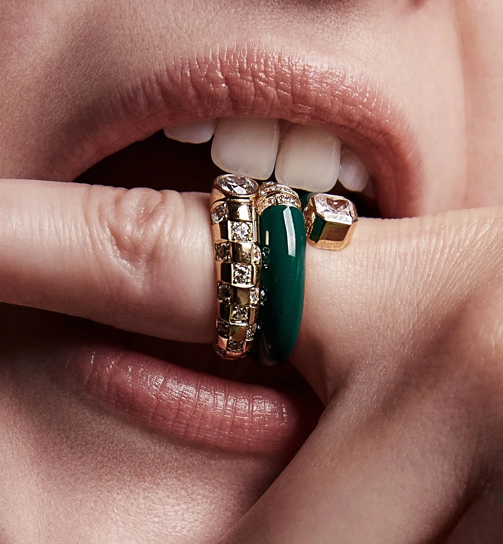 Toi et Moi Green Asscher 18K Gold Ring w. Lab-Grown Diamonds
