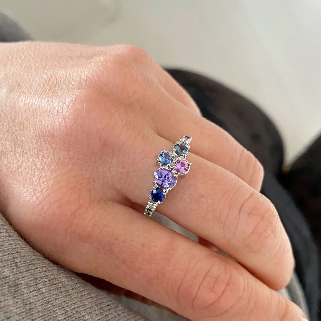 Varnaya Vatina 18K Gold Ring w. Sapphires, Amethyst, Tsavorite & Diamonds
