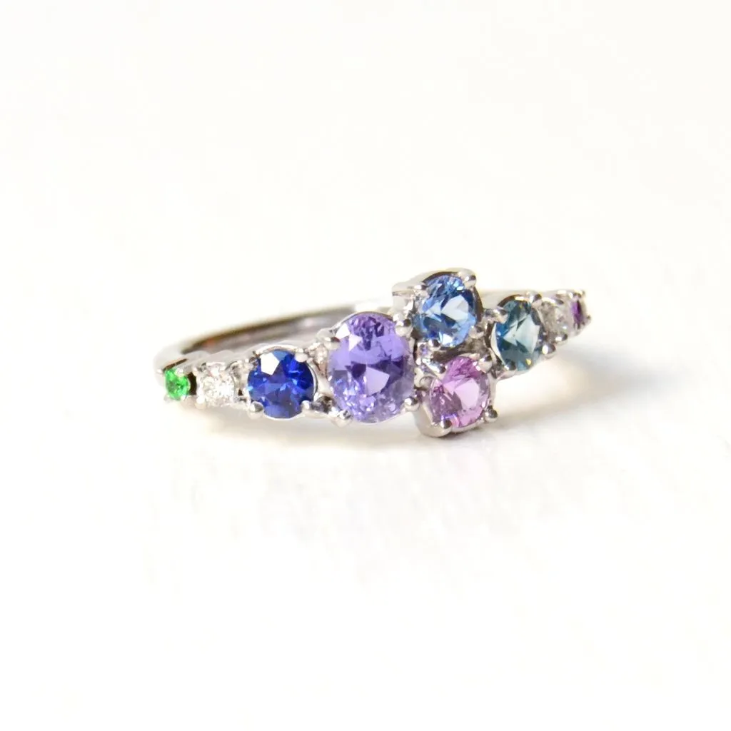 Varnaya Vatina 18K Gold Ring w. Sapphires, Amethyst, Tsavorite & Diamonds