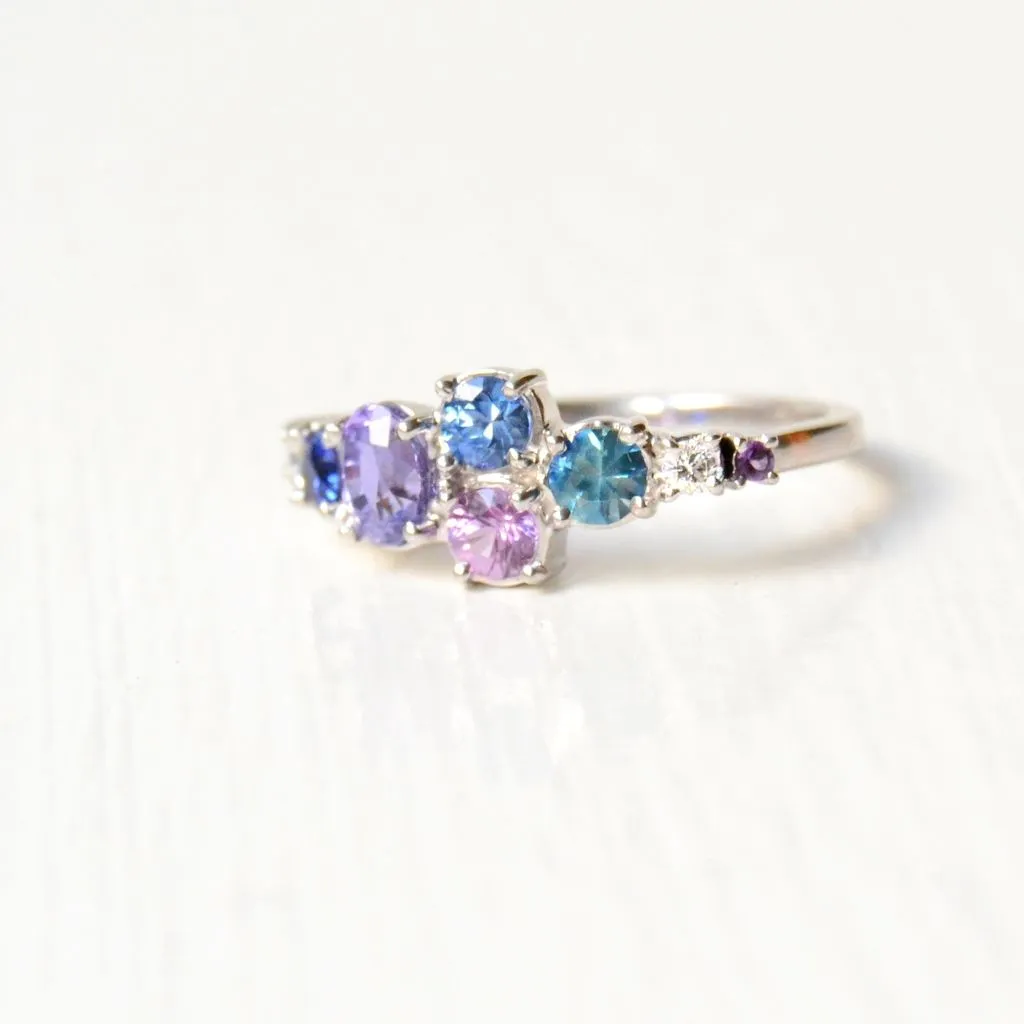 Varnaya Vatina 18K Gold Ring w. Sapphires, Amethyst, Tsavorite & Diamonds